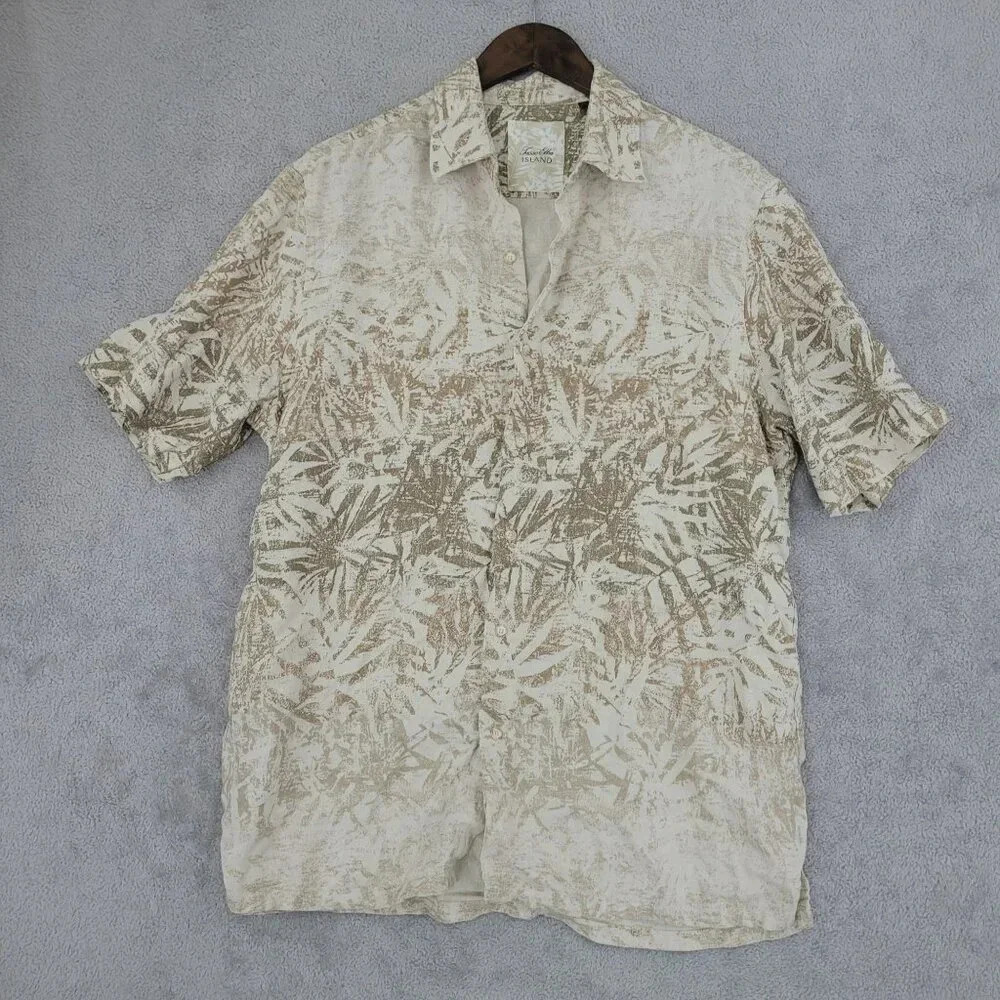 Tasso Elba Island  Mens L Silk & Linen Short Sleeve Button-Up Shirt  27PT